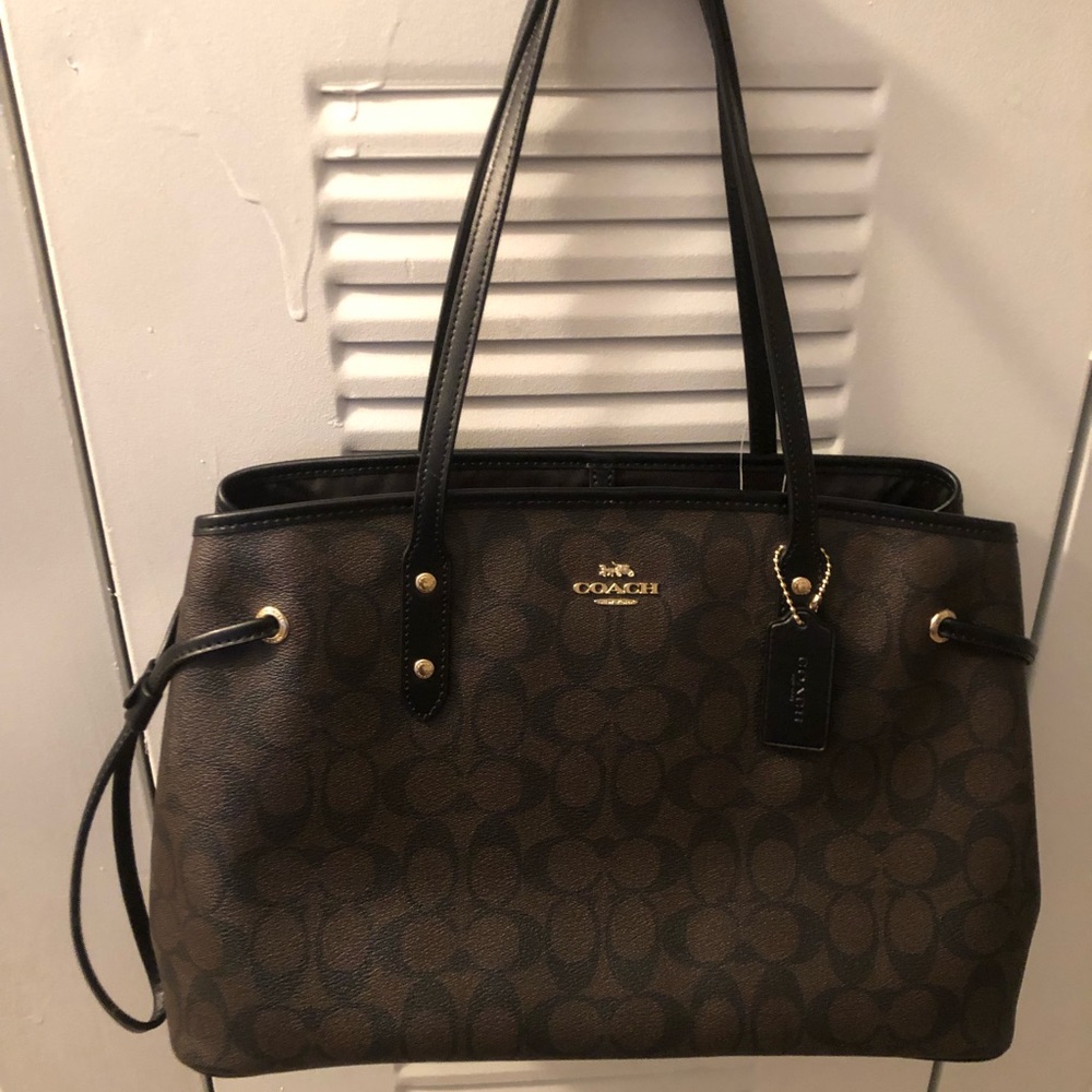 Brown/ Black Coach drawstring Carryall